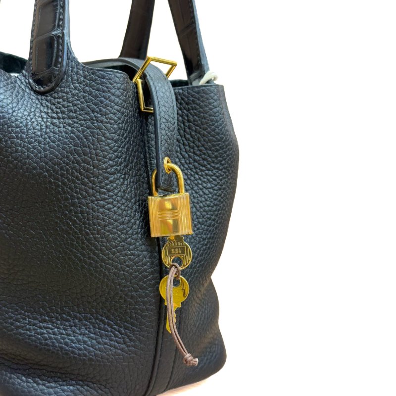 [3010］愛馬仕  Hermès Picotin 18 (黑金）手提包 Togo皮 金扣-6