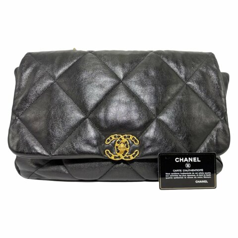 [2675] 香奈兒 Chanel 19BAG 黑金色 斜挎包 羊皮 大號 金扣