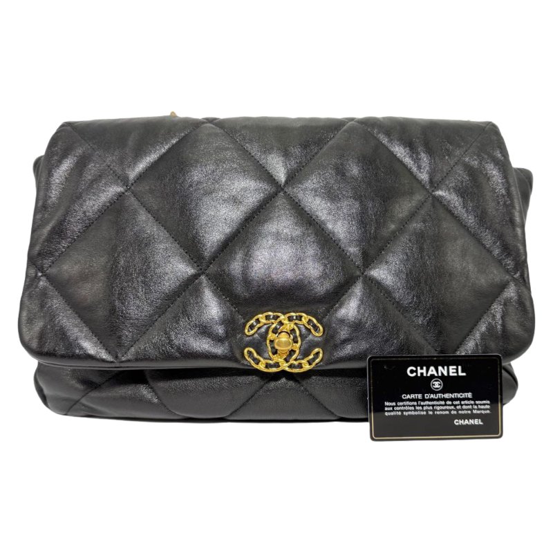 [2675] 香奈兒 Chanel 19BAG 黑金色 斜挎包 羊皮 大號 金扣-0