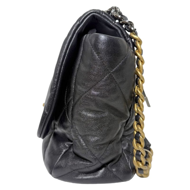 [2675] 香奈兒 Chanel 19BAG 黑金色 斜挎包 羊皮 大號 金扣-3