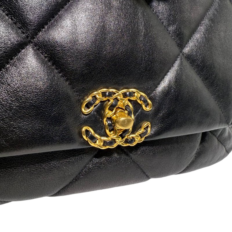 [2675] 香奈兒 Chanel 19BAG 黑金色 斜挎包 羊皮 大號 金扣-5