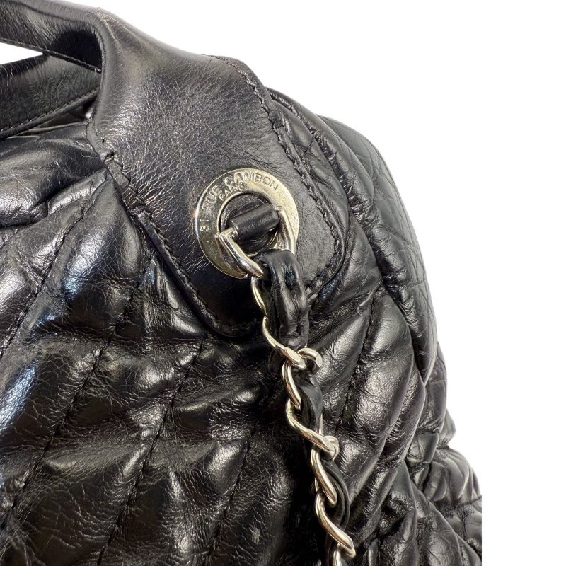 ［2320］香奈兒 Chanel TOTE 托特包 黑色單肩手提包 油蠟皮 大號 銀扣-11