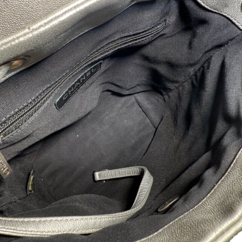 [2312]  香奈兒  Chanel 書包  銀色  羊皮 中號-4