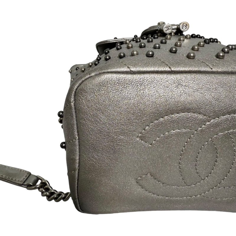 [2312]  香奈兒  Chanel 書包  銀色  羊皮 中號-5