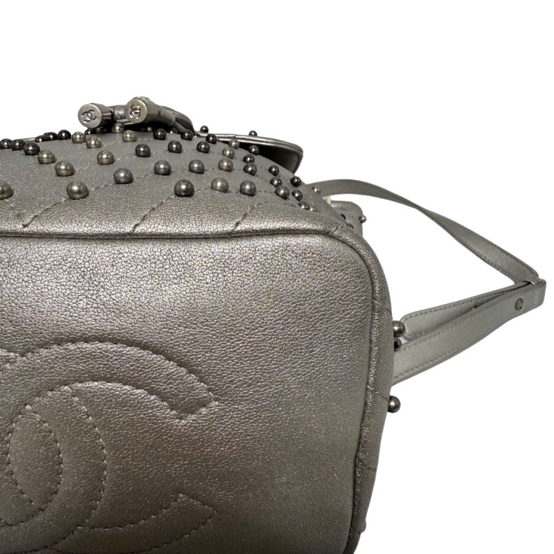 [2312]  香奈兒  Chanel 書包  銀色  羊皮 中號-6