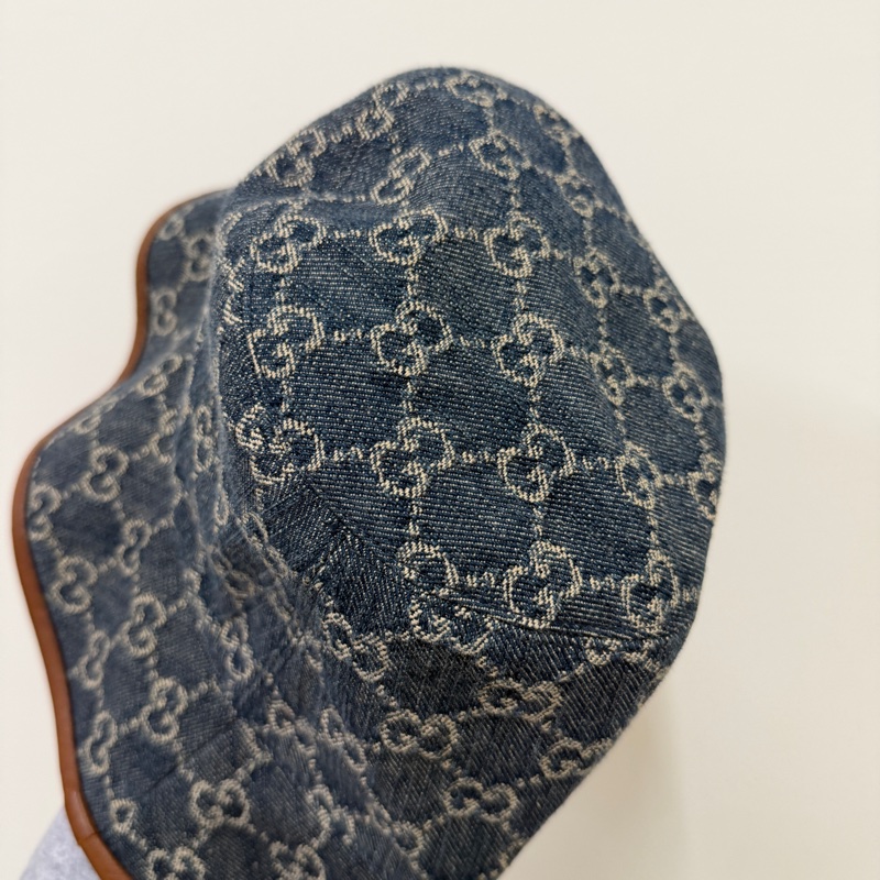 GUCCI 古馳 復古緹花織布造型漁夫帽/遮陽帽(深藍)-2