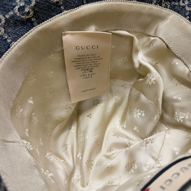 GUCCI 古馳 復古緹花織布造型漁夫帽/遮陽帽(深藍)-3