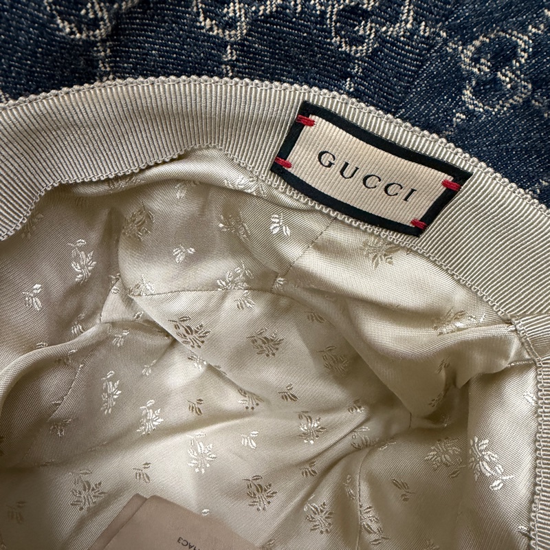 GUCCI 古馳 復古緹花織布造型漁夫帽/遮陽帽(深藍)-4