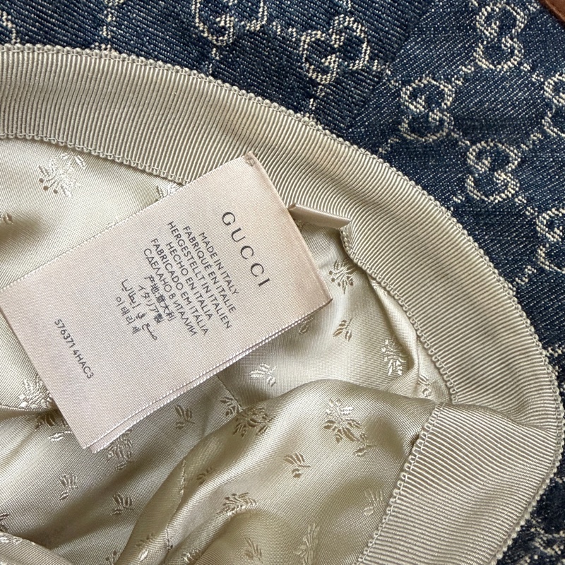 GUCCI 古馳 復古緹花織布造型漁夫帽/遮陽帽(深藍)-7