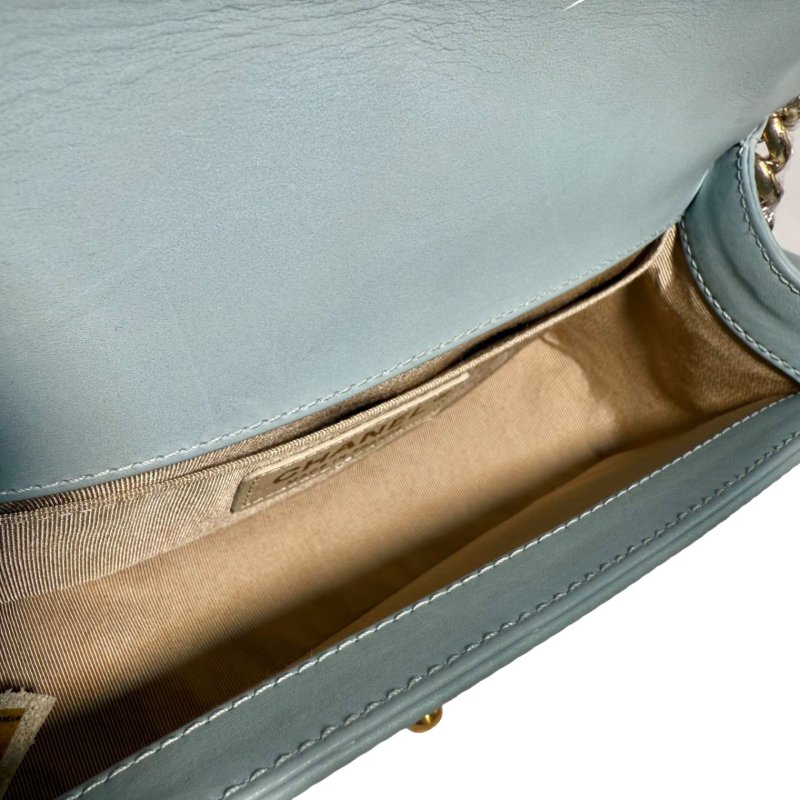 【2211】香奈兒  Chanel Le Boy 編織紋 湖水綠斜挎包 羊皮 金扣-5