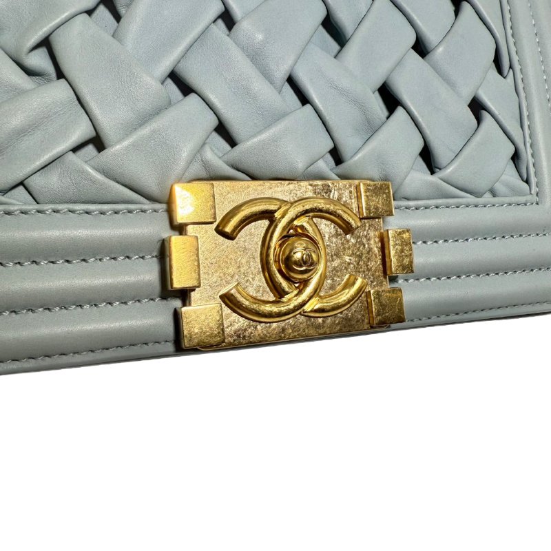 【2211】香奈兒  Chanel Le Boy 編織紋 湖水綠斜挎包 羊皮 金扣-6