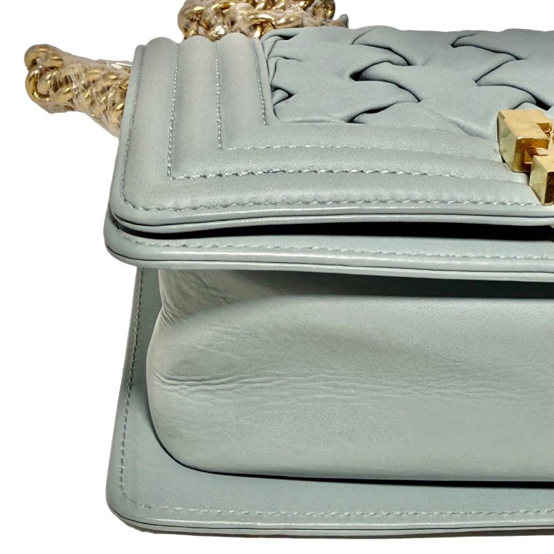 【2211】香奈兒  Chanel Le Boy 編織紋 湖水綠斜挎包 羊皮 金扣-7