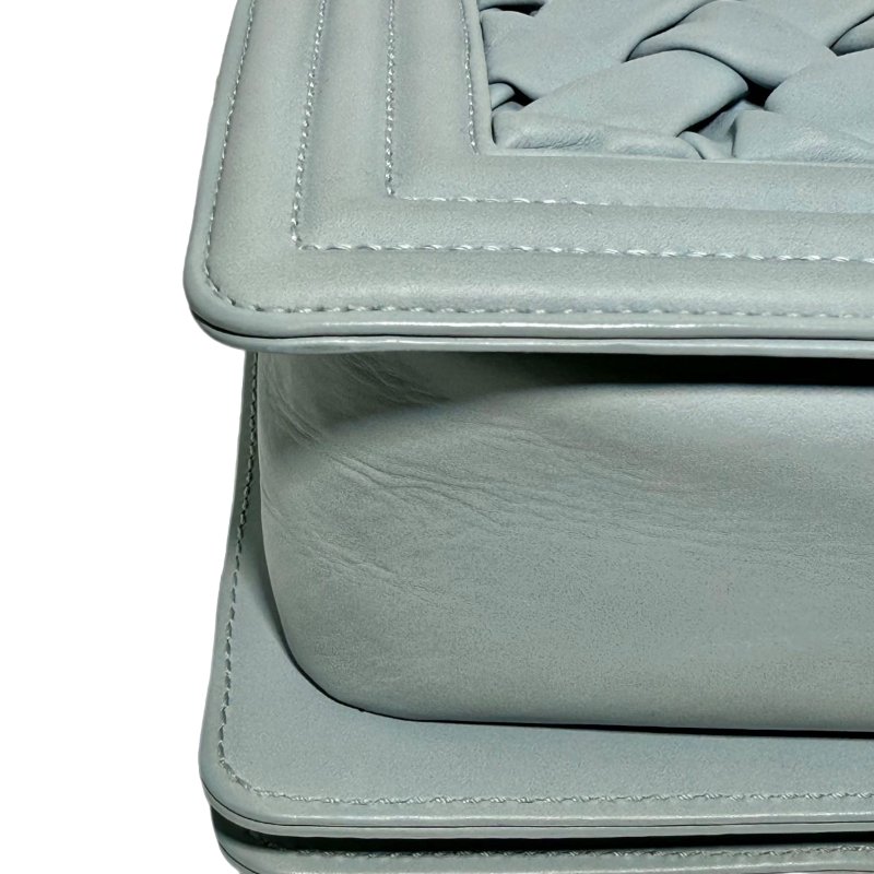 【2211】香奈兒  Chanel Le Boy 編織紋 湖水綠斜挎包 羊皮 金扣-9