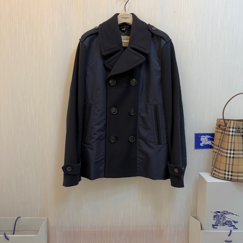 BURBERRY英國BRIT男款海軍藍拼接風衣外套L-1
