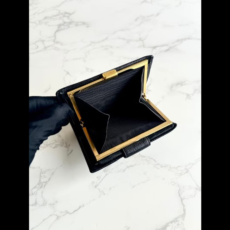 【LA LUNE】中古Chanel黑色魚子醬皮革中夾 皮夾 錢包 短夾 二手包 小包 古董-4