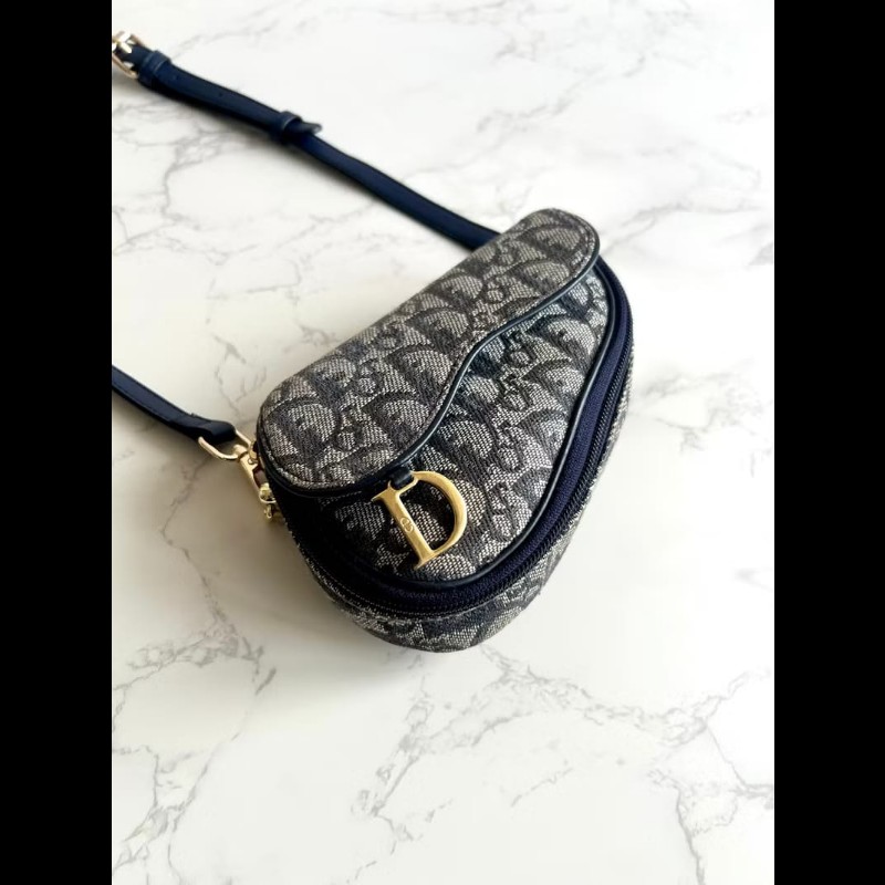 【LA LUNE】稀有中古包 Dior深藍老花馬鞍包 單肩包 側背包 斜背包 古董二手-0