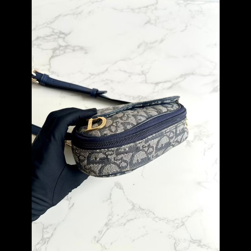 【LA LUNE】稀有中古包 Dior深藍老花馬鞍包 單肩包 側背包 斜背包 古董二手-1