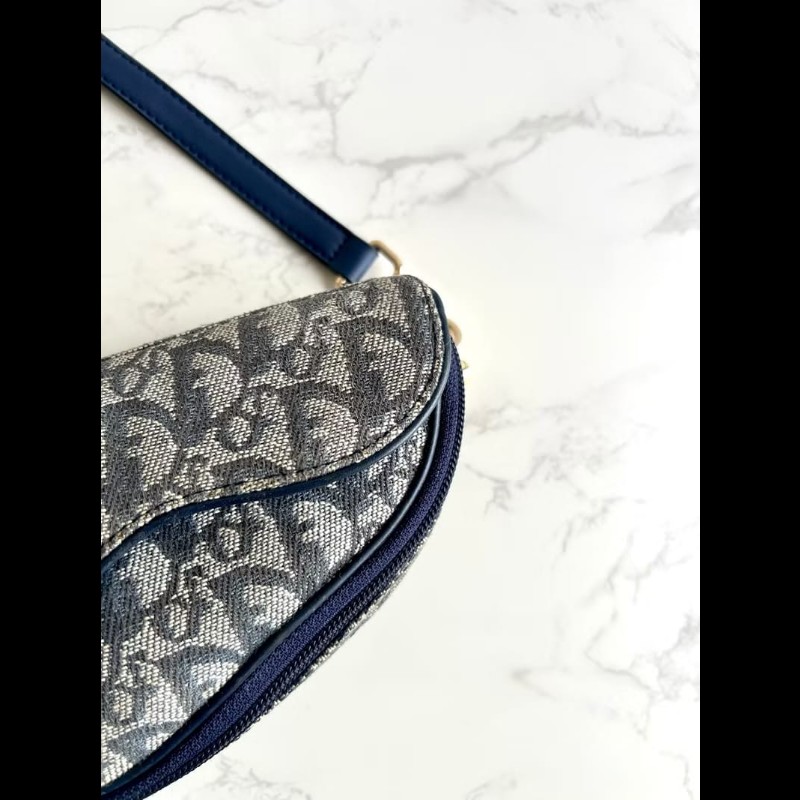 【LA LUNE】稀有中古包 Dior深藍老花馬鞍包 單肩包 側背包 斜背包 古董二手-3