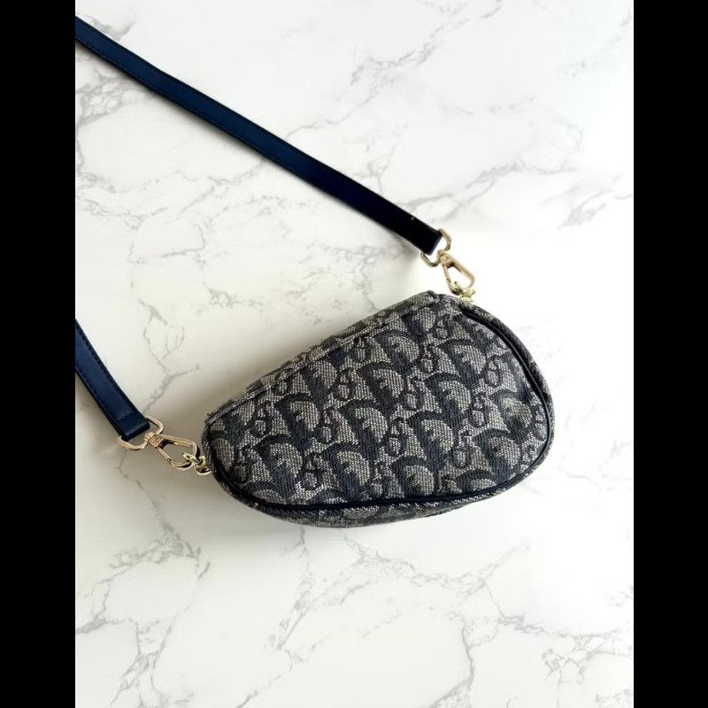 【LA LUNE】稀有中古包 Dior深藍老花馬鞍包 單肩包 側背包 斜背包 古董二手-4