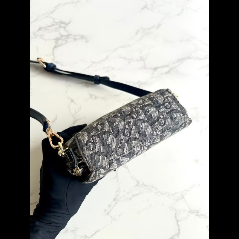 【LA LUNE】稀有中古包 Dior深藍老花馬鞍包 單肩包 側背包 斜背包 古董二手-5