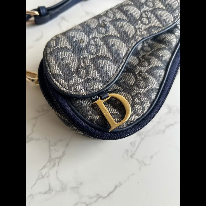 【LA LUNE】稀有中古包 Dior深藍老花馬鞍包 單肩包 側背包 斜背包 古董二手-7