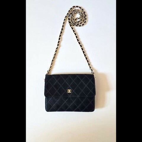 【LA LUNE】中古包 Chanel絲絹閃鑽黑金盒子包 斜背包 單肩包 側背包 二手包