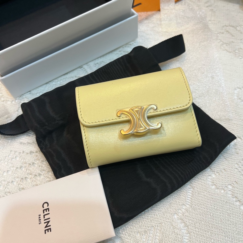 CELINE 凱旋門 大骨頭 短財 錢包 卡包 小雞黃-0
