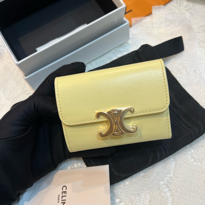CELINE 凱旋門 大骨頭 短財 錢包 卡包 小雞黃-2