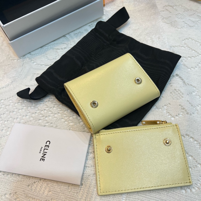 CELINE 凱旋門 大骨頭 短財 錢包 卡包 小雞黃-4