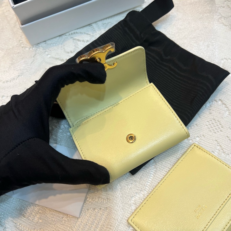 CELINE 凱旋門 大骨頭 短財 錢包 卡包 小雞黃-7