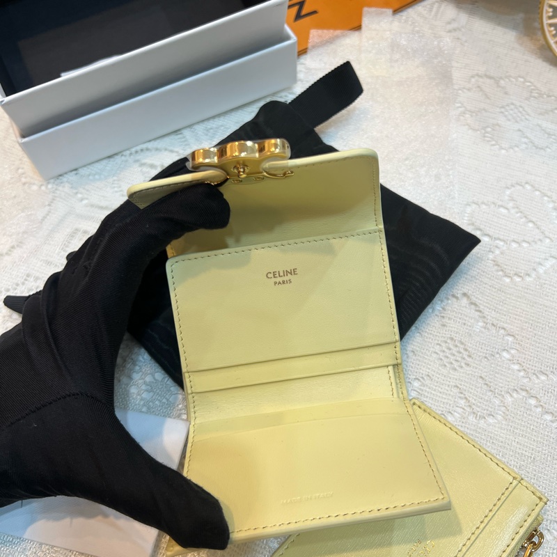 CELINE 凱旋門 大骨頭 短財 錢包 卡包 小雞黃-8
