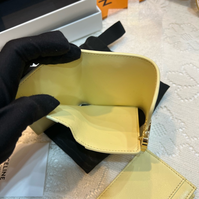 CELINE 凱旋門 大骨頭 短財 錢包 卡包 小雞黃-9