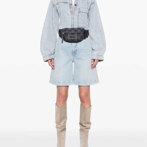 Gucci經典尼龍緹花 logo腰包