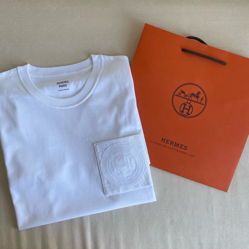 現貨🍊 Hermes 女裝 白色 經典 Tshirt Straight embroidered pocket dress tee tshirt (size 38)-1