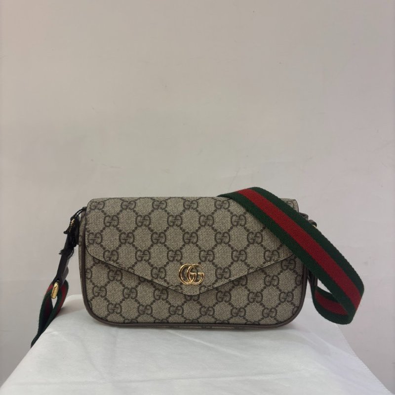 GUCCI咖PVC紅綠背帶WOC-0