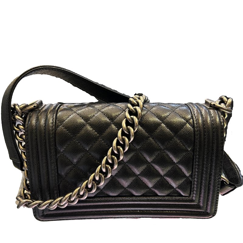 CHANEL黑色荔枝皮銀扣BOY兩用包-1