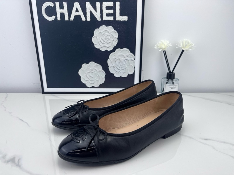 chanel香奈兒 黑色芭蕾舞鞋 37.5碼 成色如圖/jm01371-0
