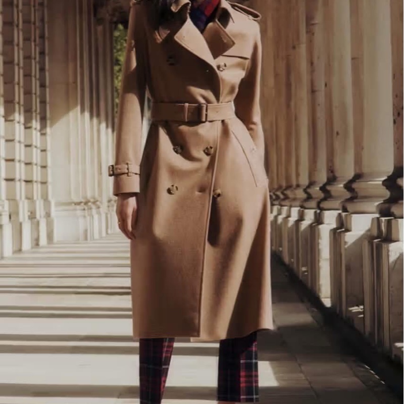BURBERRY英國燕麥色羊絨大衣UK4-16