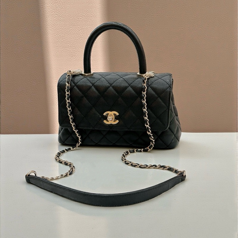 莉亞精品♡Chanel A92990 手把 handle 黑金 二手-0