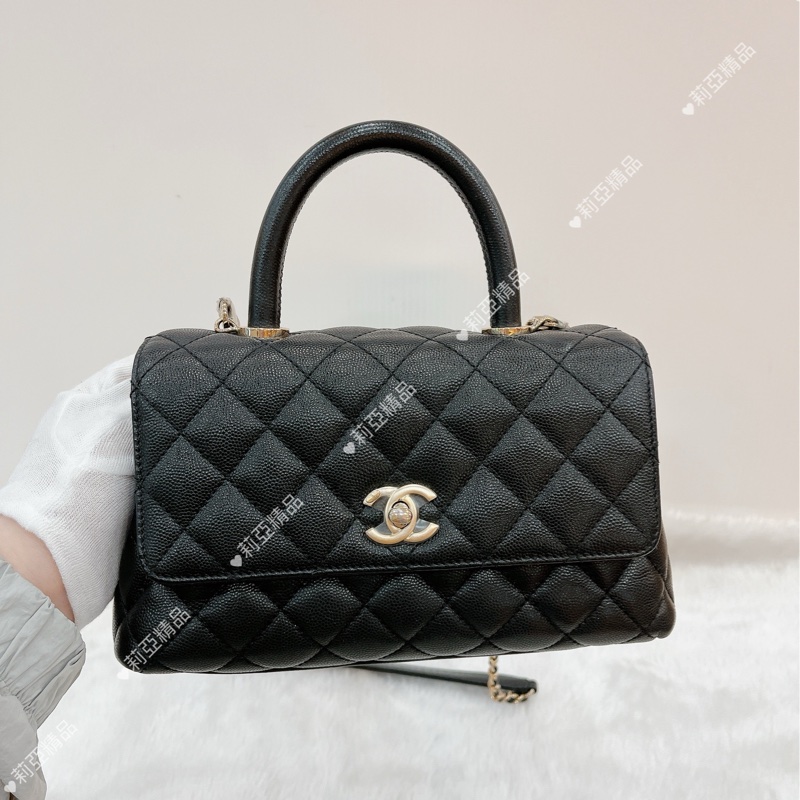莉亞精品♡Chanel A92990 手把 handle 黑金 二手-1