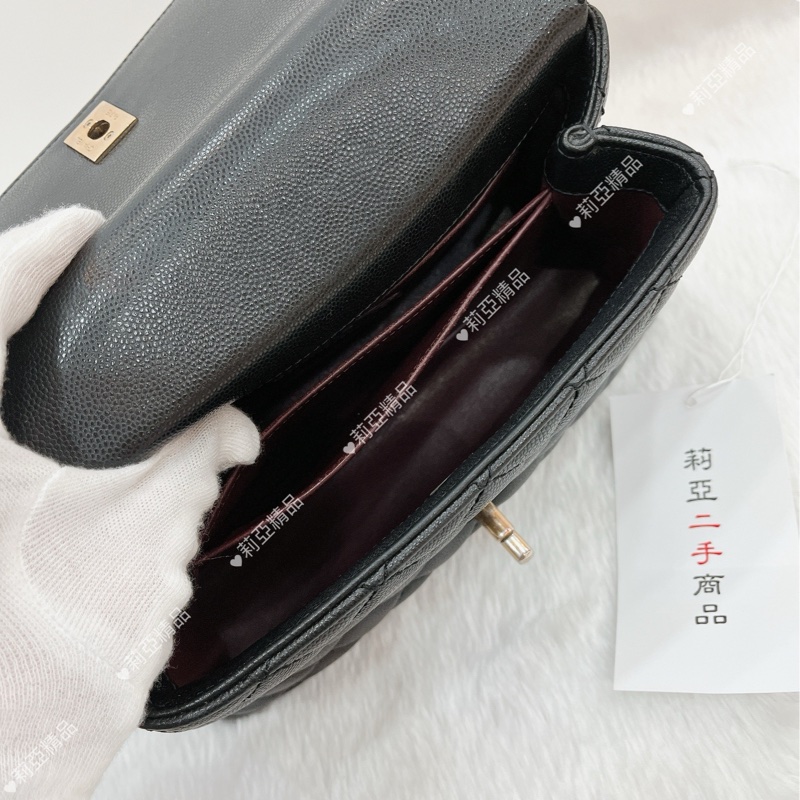 莉亞精品♡Chanel A92990 手把 handle 黑金 二手-14