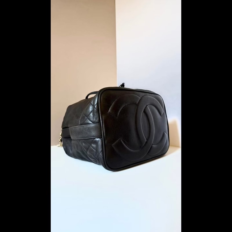 【LA LUNE】絕版中古包 Chanel古董黑色水桶包 側背包 單肩包 皮革包 二手包-3