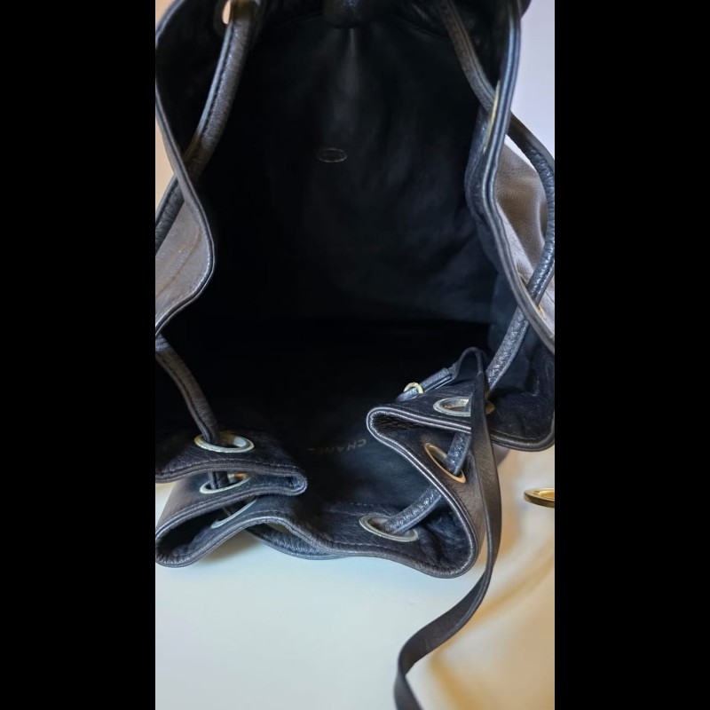 【LA LUNE】絕版中古包 Chanel古董黑色水桶包 側背包 單肩包 皮革包 二手包-4