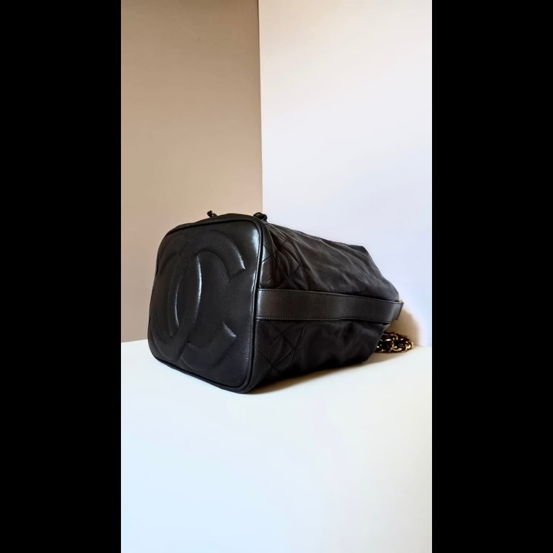 【LA LUNE】絕版中古包 Chanel古董黑色水桶包 側背包 單肩包 皮革包 二手包-6