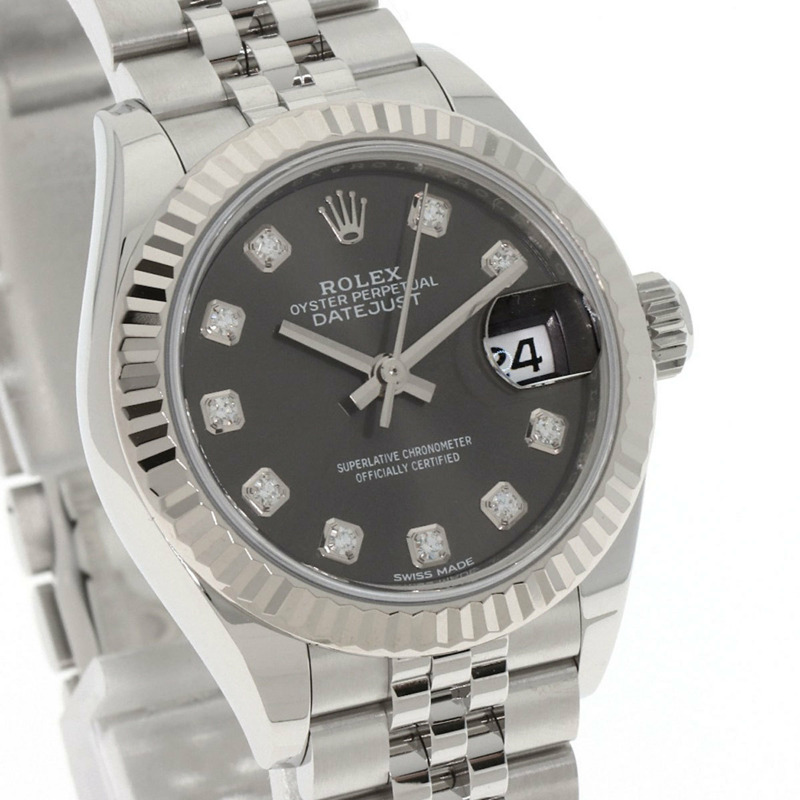 勞力士 279174G Datejust 女錶，鑲嵌 10 顆鑽石，深灰色錶殼，精鋼/SS/18K 白金材質-3