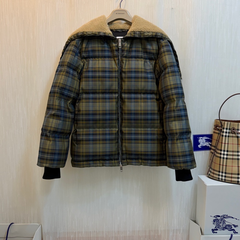 BURBERRY英國藍綠格紋連帽鵝絨外套S-1