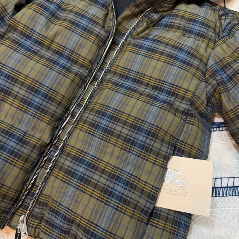 BURBERRY英國藍綠格紋連帽鵝絨外套S-6