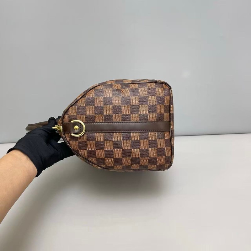LV路易威登棕棋盤格Speedy30肩帶款枕頭包-3