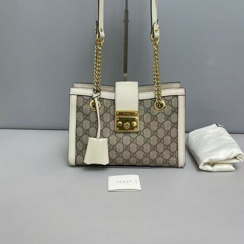 Gucci Padlock小號老花白色肩背包