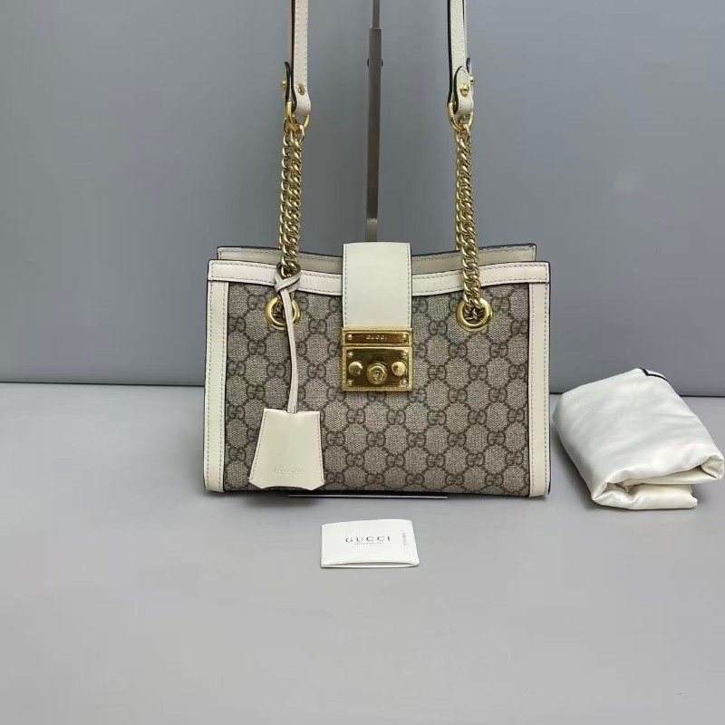 Gucci Padlock小號老花白色肩背包-0